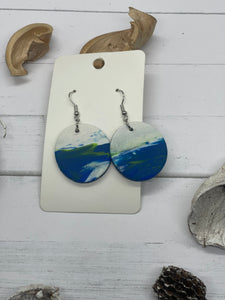 Blue green and white clay earrings