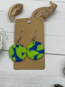 Lime green and blue clay earrings