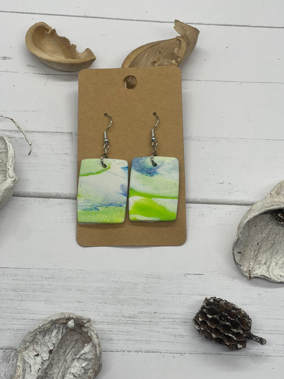 White green and blue clay earrings