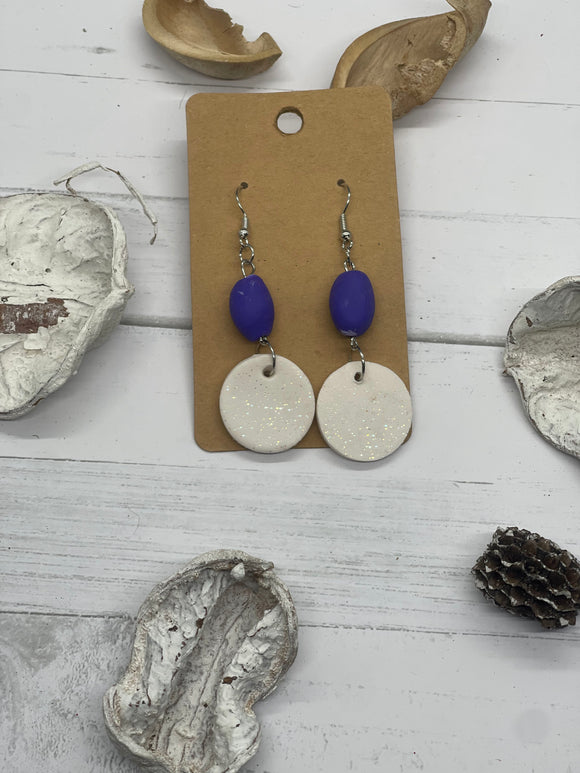 Purple and white clay earrings