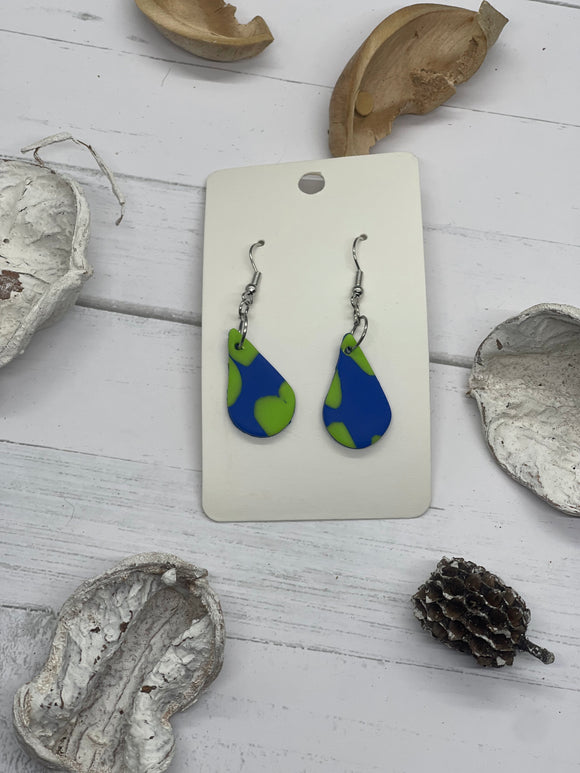 Lime green and blue clay earrings