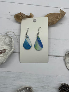 Lime green blue and white clay earrings