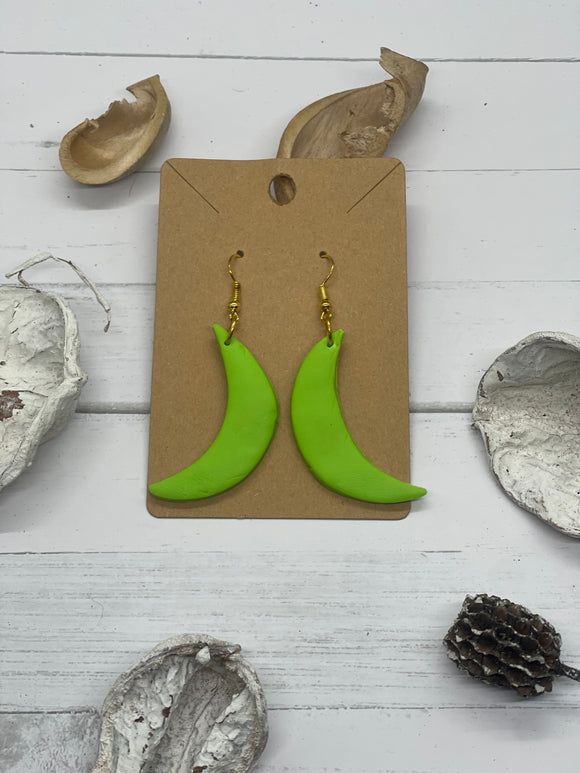 Lime green moon clay earrings