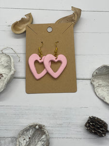 Pink heart clay earrings