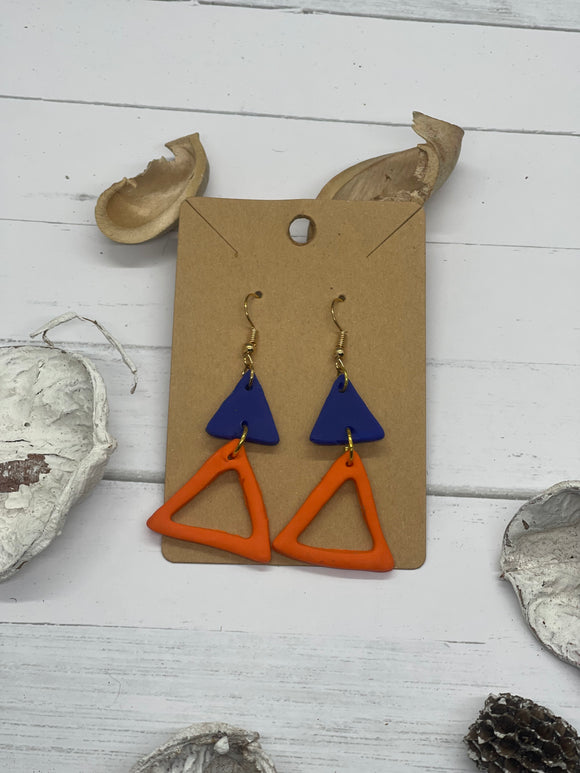 Blue and orange clay earrings