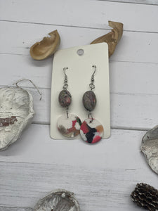 Clay earrings pink grey tan and white abstract