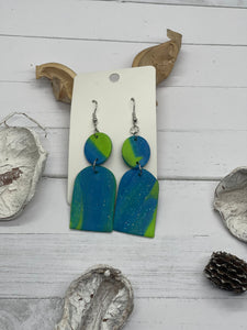 Lime green and blue clay earrings