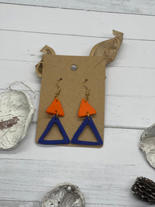 Orange and blue clay earrings