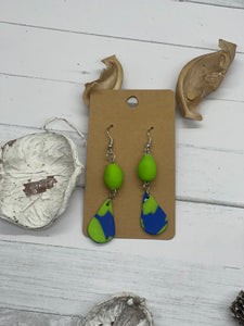 Lime green and blue clay earrings