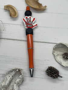 True Crime Junkie Beaded Orange Pen with Black Ink