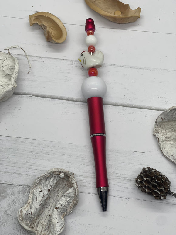 Chicken Red Beaded Pen