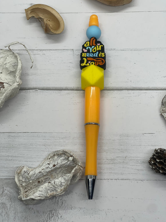 All You Need Is Love Beaded Orange Pen with Black Ink