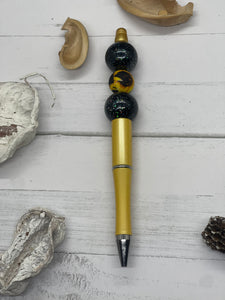 Black and Gold Sunflower Beaded Pen