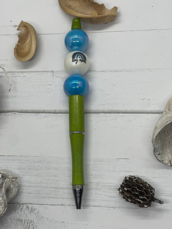 Boy mom green beaded pen