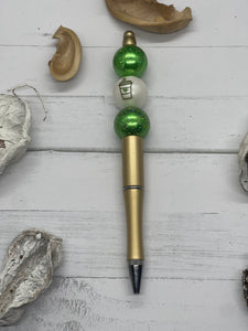 Green and Gold Coffee Cup Beaded Pen