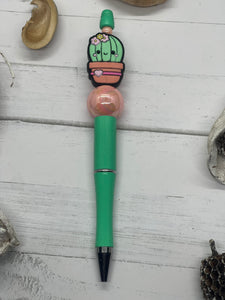 Cactus Turquoise and Pink Beaded Pen