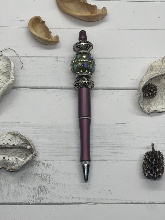 Purple and Green Beaded Pen