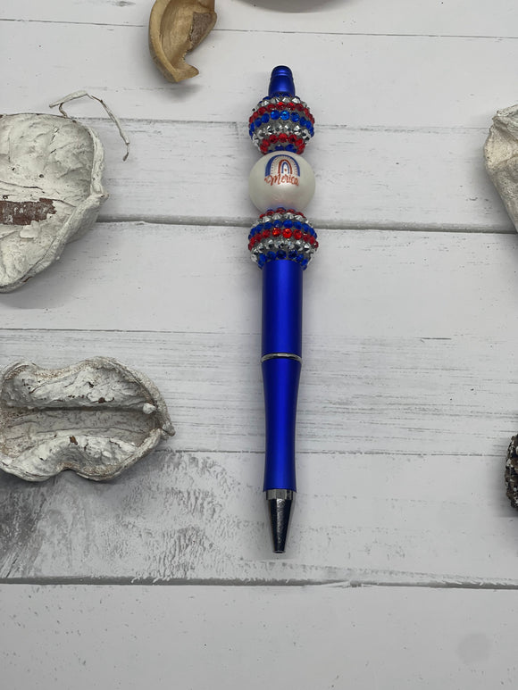 Blue Beaded Pen with America Bead