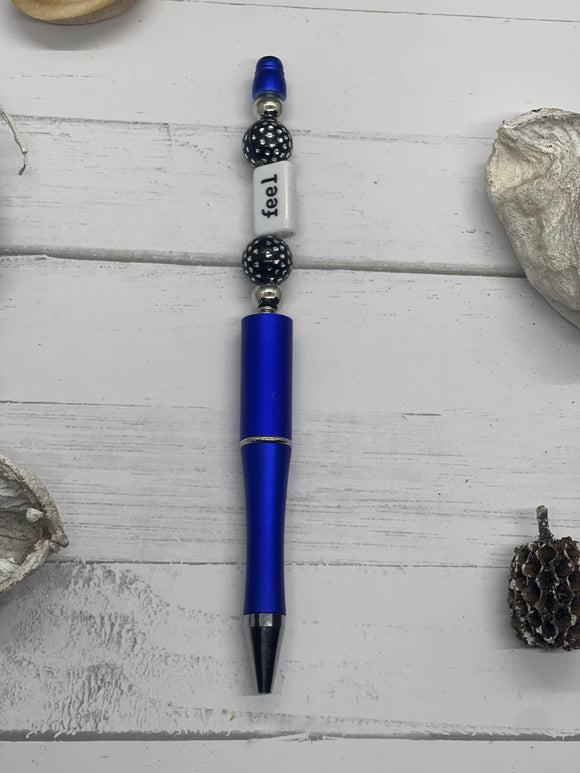 Blue beaded pen with feel/live bead