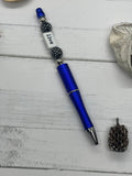 Blue beaded pen with feel/live bead