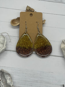 Resin earrings with brown and gold glitter