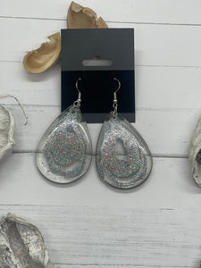 2 inch resin earrings silver glitter