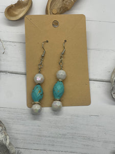 White and Turquoise beaded earrings