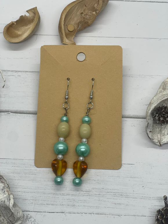 Turquoise, tan and brown beaded earrings