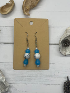 Blue with black and white crackle beaded earrings