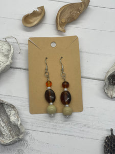 Brown and tan beaded earrings