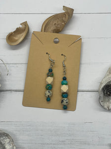 Turquoise and tan beaded earrings