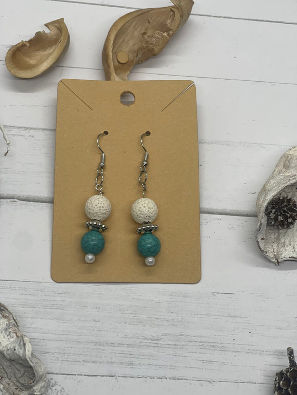 White and turquoise with silver beaded earrings