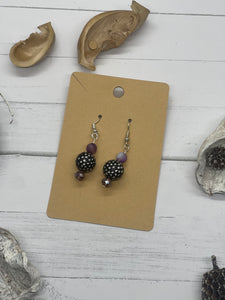 Purple and black beaded earrings