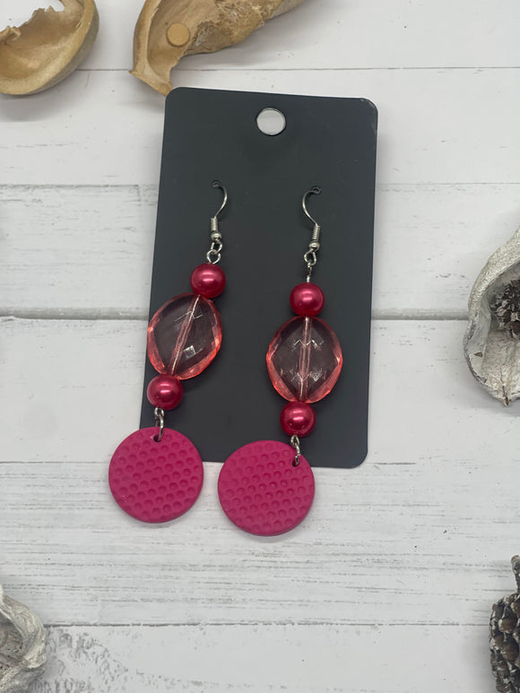 2.25 Inch Pink Beaded Earrings