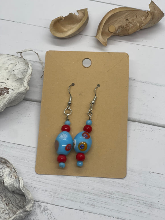 Blue and red beaded earrings