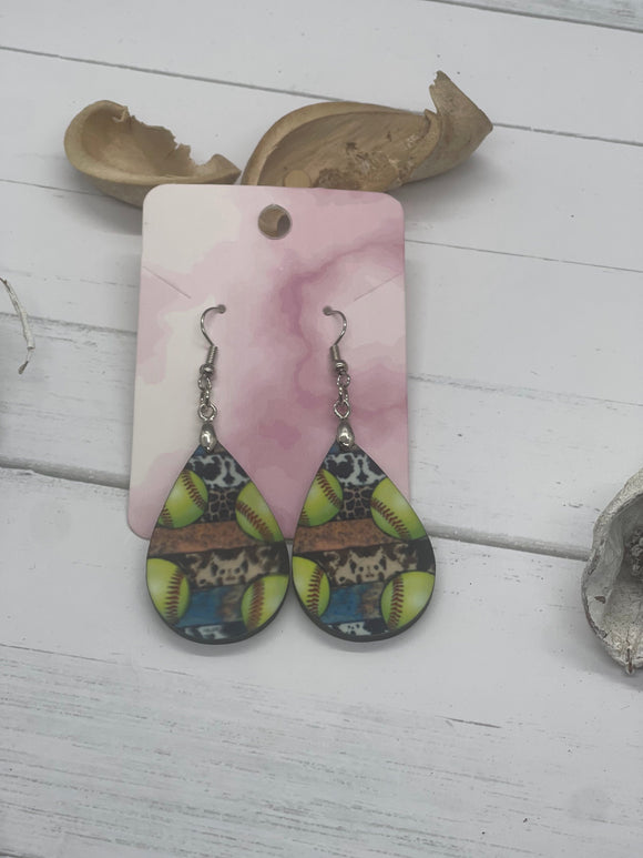 1.8 inch softballs and cowprint earrings