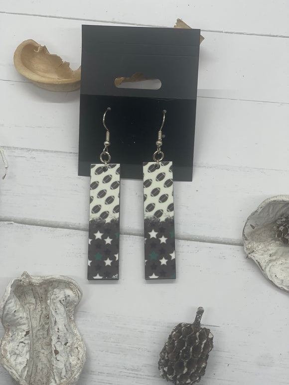 Brown Green Stars and Footballs Rectangle Earrings