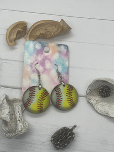 1 inch round 1/2 softball 1/2 baseball earrings