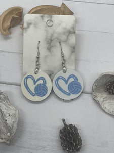 1 Inch Round Blue Volleyball Heart Earrings