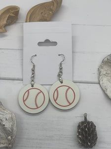 1 Inch Round Red Baseball Earrings