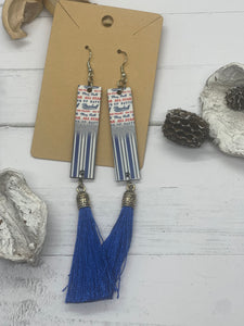 Blue Baseball Earrings with Tassel