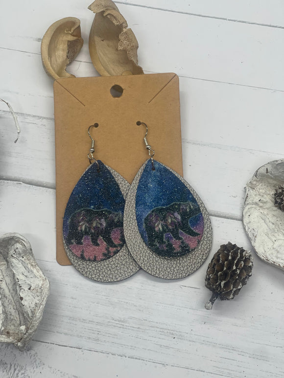 Northern Lights Bear Glitter Earrings