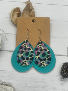 Turquoise and Purple Flower glitter earrings