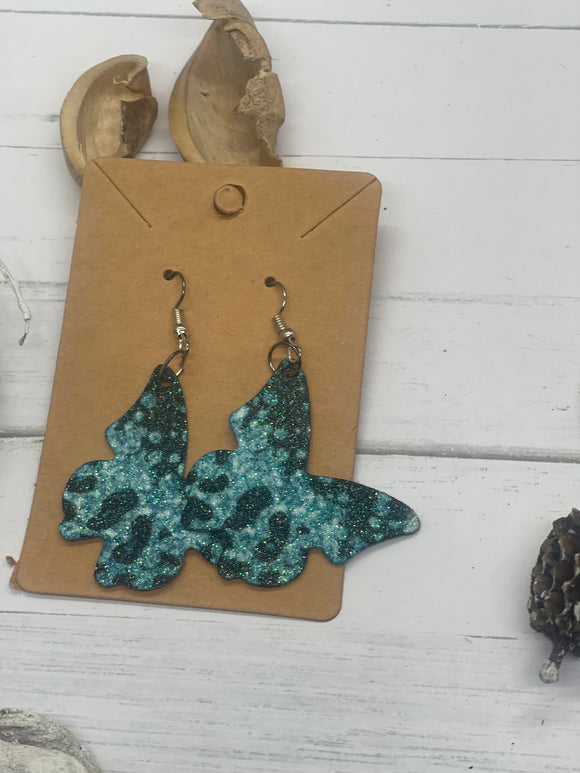 Blue and black glitter butterfly earrings