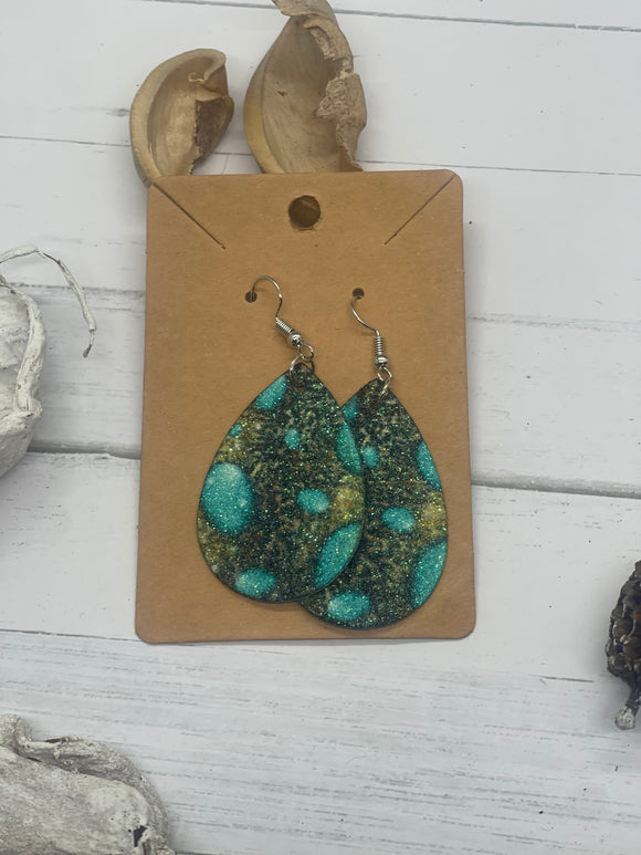 Turquoise Gem Glitter Earrings