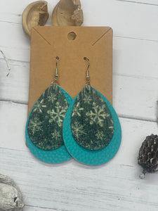 Snowflakes and Turquoise Glitter Earrings