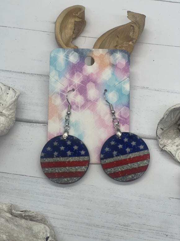 1 Inch Round Inch Flag Earrings