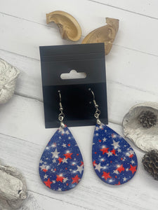 2 Inch Red White and Blue Star Earrings