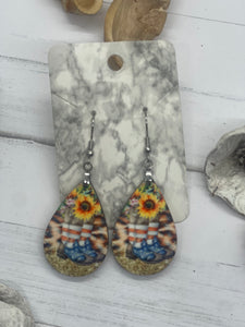 2 Inch Flag Boots and Sunflowers Earrings