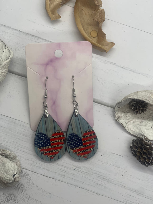 2 Inch Flag Heart Earrings